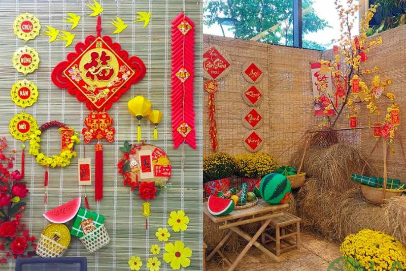 cách trang trí tiểu cảnh ngày tết 