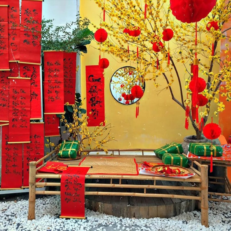 tiểu cảnh sân vườn ngày Tết 