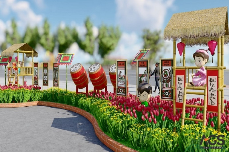 tiểu cảnh sân vườn ngày Tết