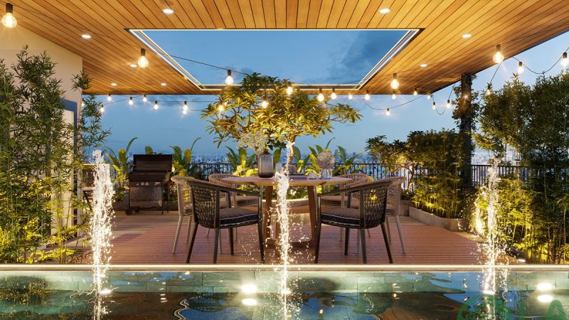 thiết kế sân vườn trên sân thượng